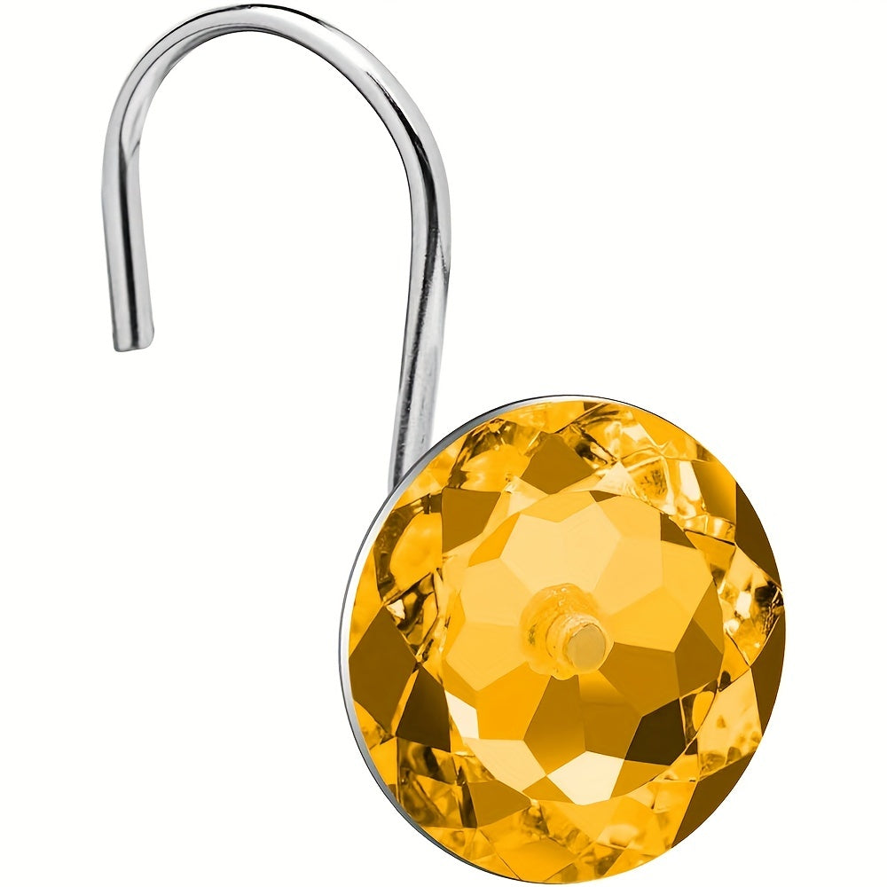 12pcs Yellow Acrylic Rhinestone Shower Curtain Hooks