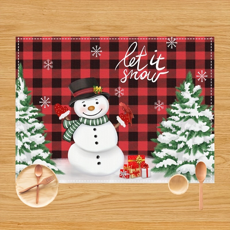 Set of 4 Christmas Placemat Red Snowman Let It Snow Winter Gnomes Table Mats
