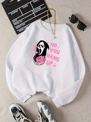 Skull & Letter Print Sweatshirt Crew Neck Casual Women's