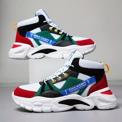 Men's High Top Basketball Shoes Colour Block Non Slip Lace Up Sneakers