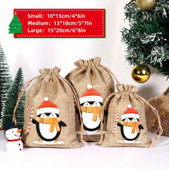 6pcs Xmas Jute Linen Drawstring Gift Bags for Favors Navidad
