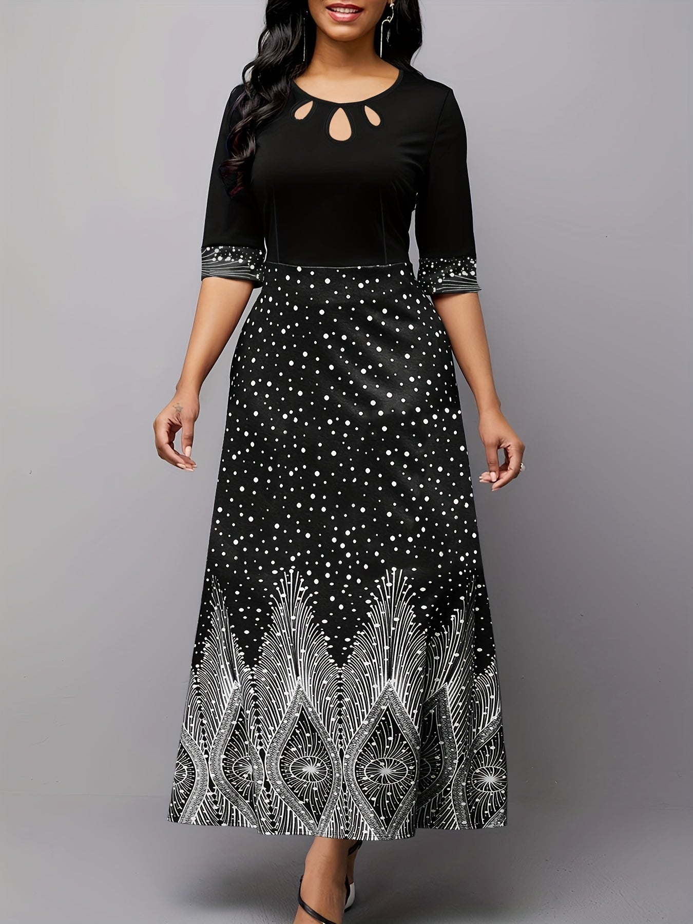 Floral Print Cut Out Dress Crew Neck Party Dress