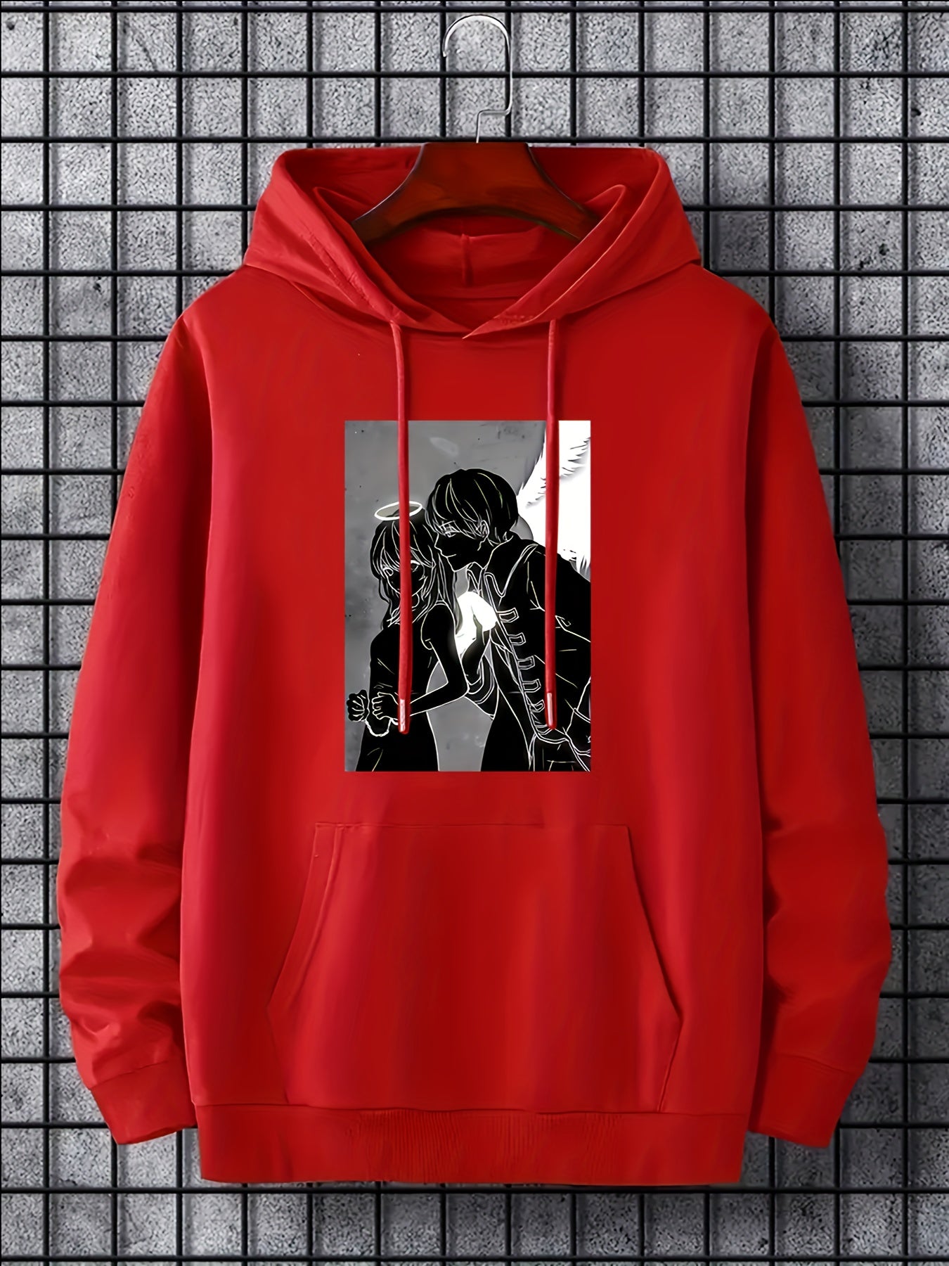 Angel Couple Anime Pattern Men's Hooded Sweatshirt