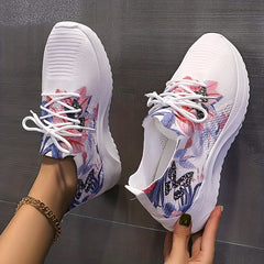 Women's Butterfly & Flower Pattern Sneakers Lace Up Outdoor Shoes