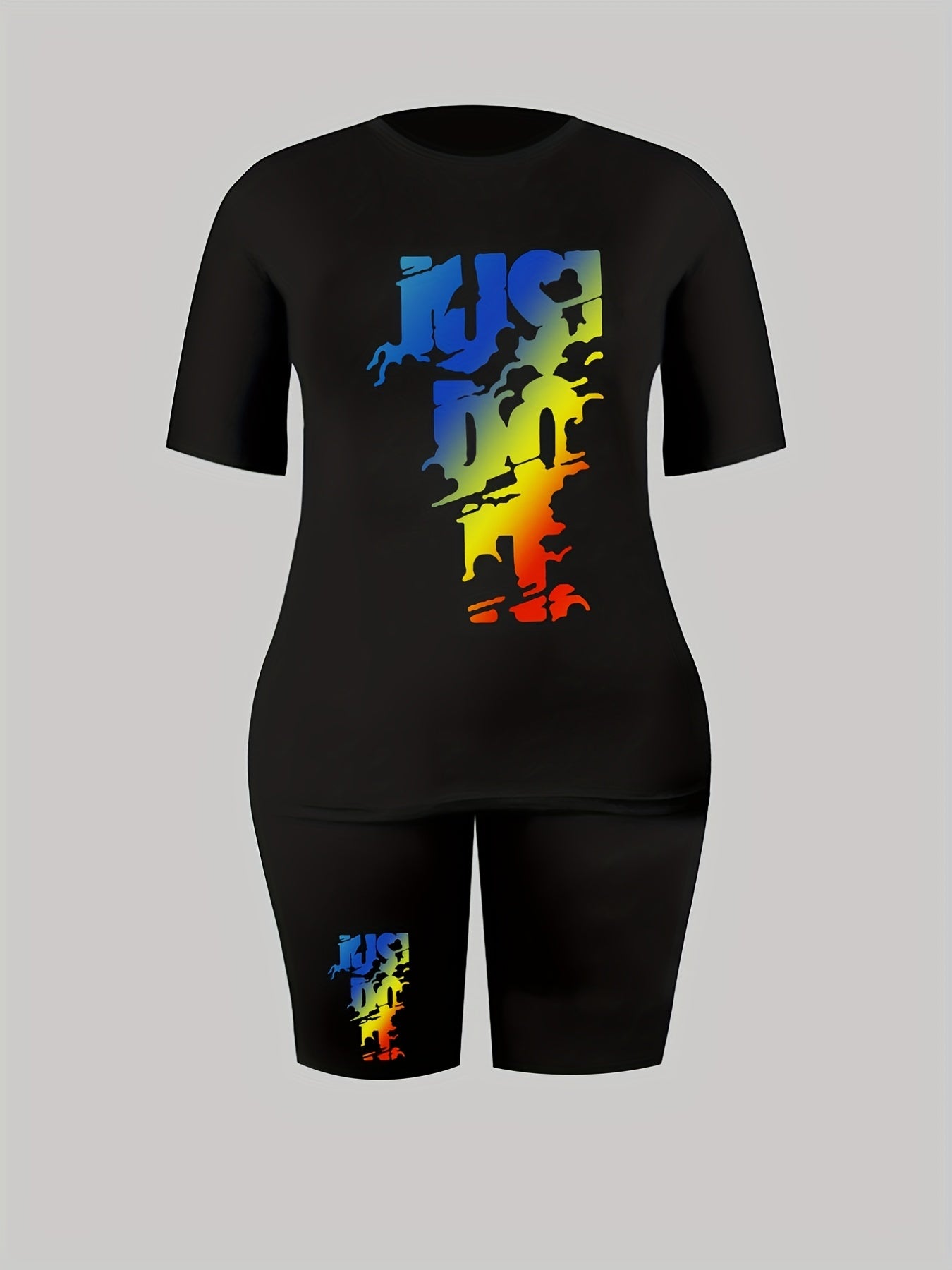 Women's Plus Ombre Letter Print Top & Shorts Set