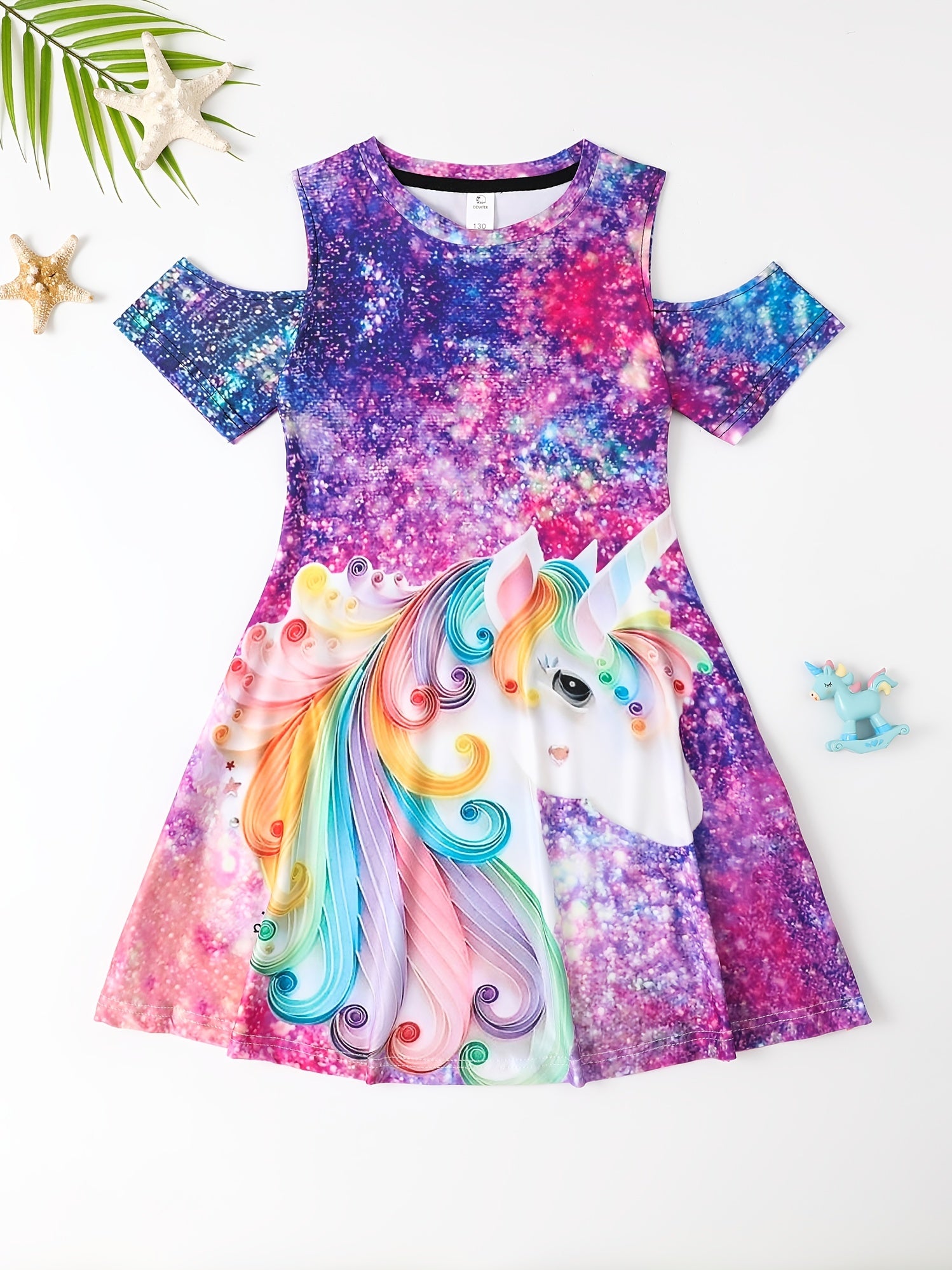 Summer Girls Fancy Horse Cartoon 3D Print Dresses Kids Party Princess Dress