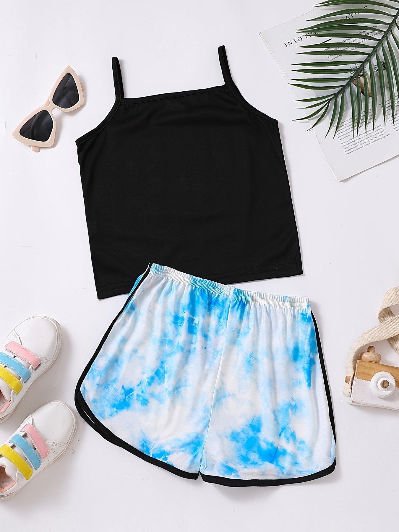2pc Toddler Girls TROUBLE Cami Top & Tie Dye Shorts Set