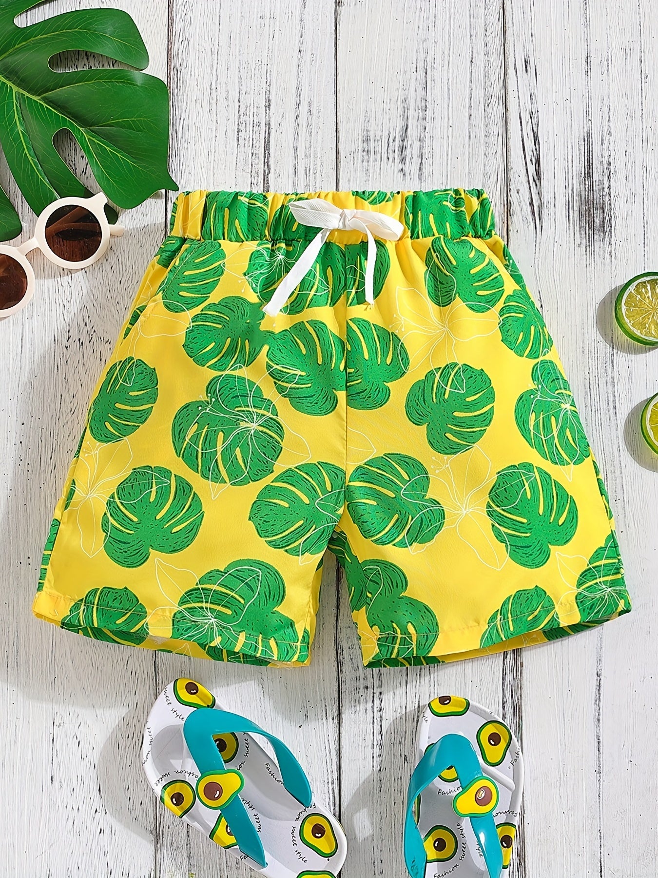 Boys Leaf Print Casual Shorts Comfortable Breathable For Vacation