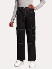 Cargo Jeans with Flap Pockets Zipper Button Closure