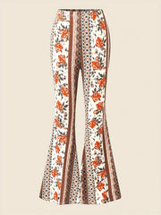Patchwork Print High Rise Flare Leg Trousers