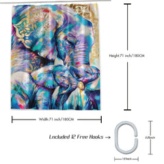 Colorful Elephant Shower Curtain Water resistant Polyester Bathroom Decor
