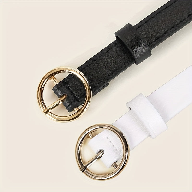 2pcs Round Pin Buckle Belt & PU Belt for Women