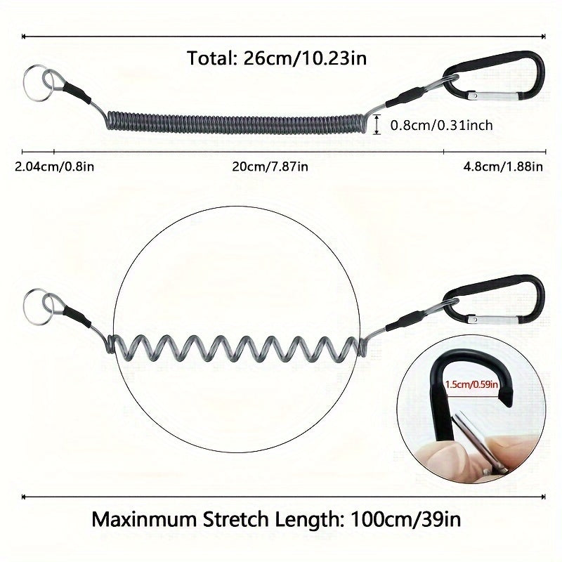 6pcs Fishing Tools Lanyard Retractable Safety Ropes Wire Coiled Lanyard
