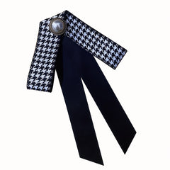 Faux Pearl Decor Bow Tie Houndstooth Bow Tie Brooch Neck Ties Collar Pins