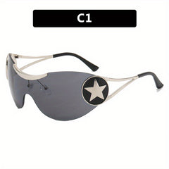 Y2K Star One piece Sunglasses Wrap Around Aviator UV400 Sun Shades