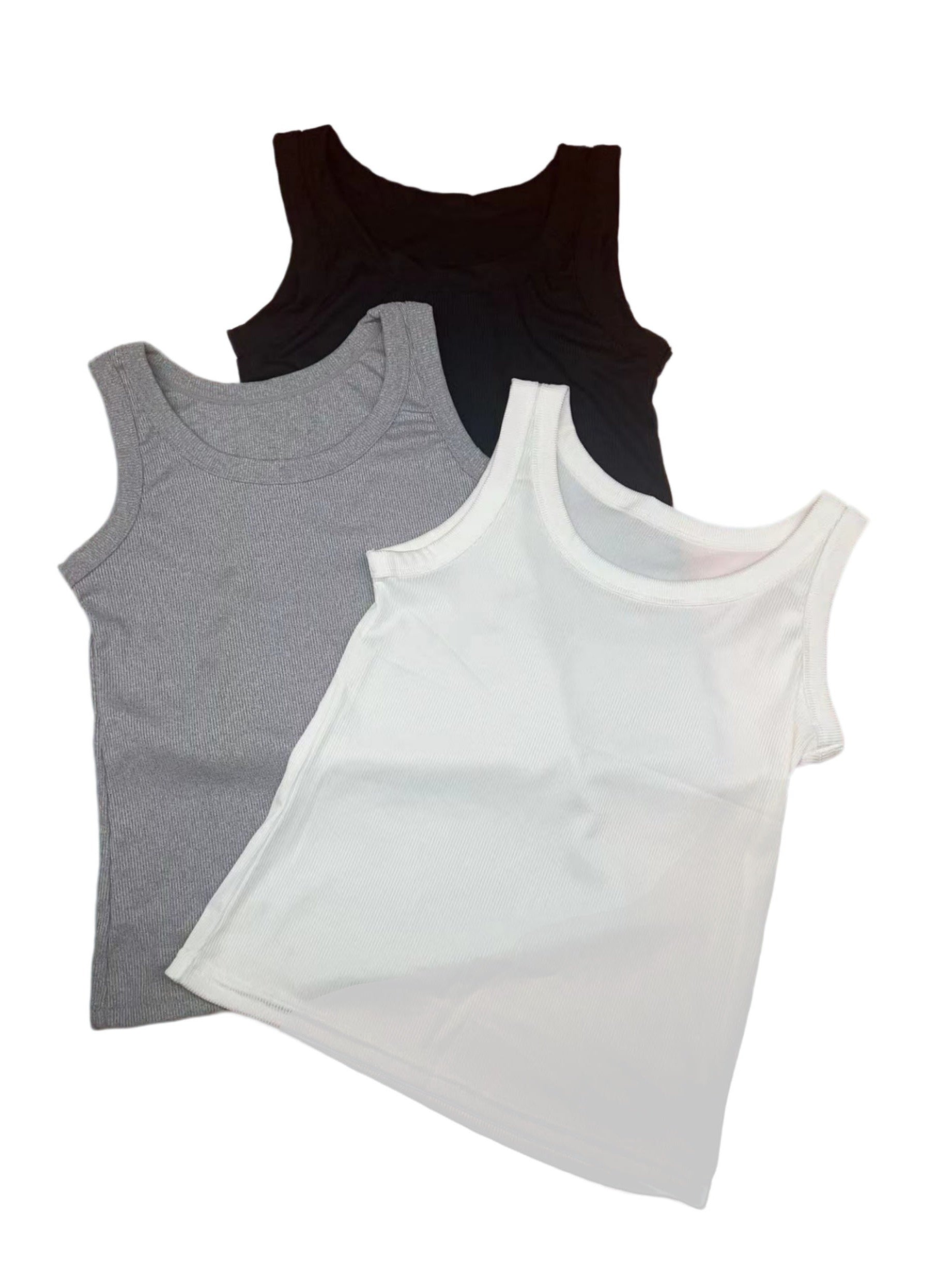 3 Sets Women's Solid Tank Tops Crew Neck Sleeveless Casual Top