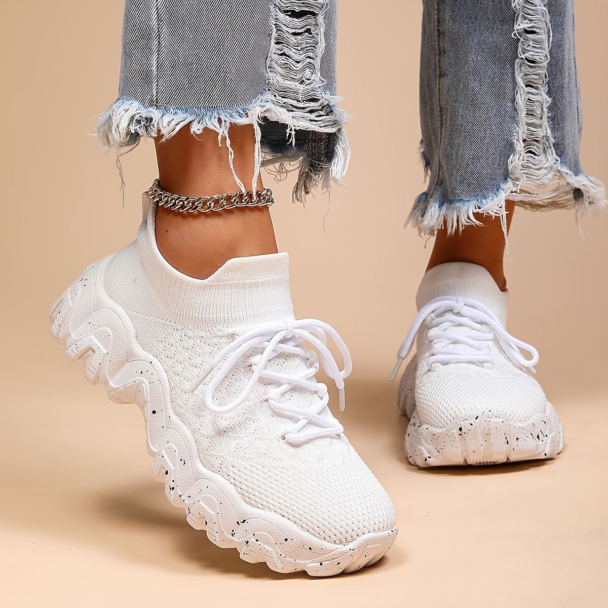 Women's Platform Sock Sneakers Low Top Sports Shoes Lace Up Running Shoes