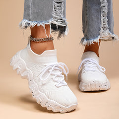 Women's Platform Sock Sneakers Low Top Sports Shoes Lace Up Running Shoes
