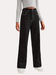 Cartoon Moon Star Graphic Stitch Jeans High Rise Solid Denim Pants