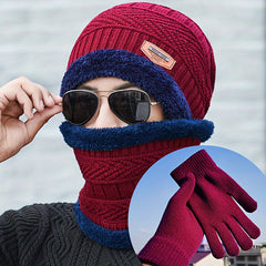 Winter Hat Scarf Gloves Set Men Women Thermal Knitted Beanie