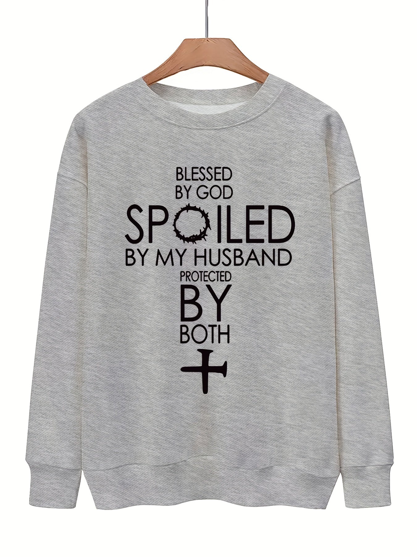 Letter & Cross Print Drop Shoulder Sweatshirt for Fall & Winter