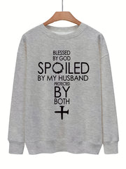 Letter & Cross Print Drop Shoulder Sweatshirt for Fall & Winter