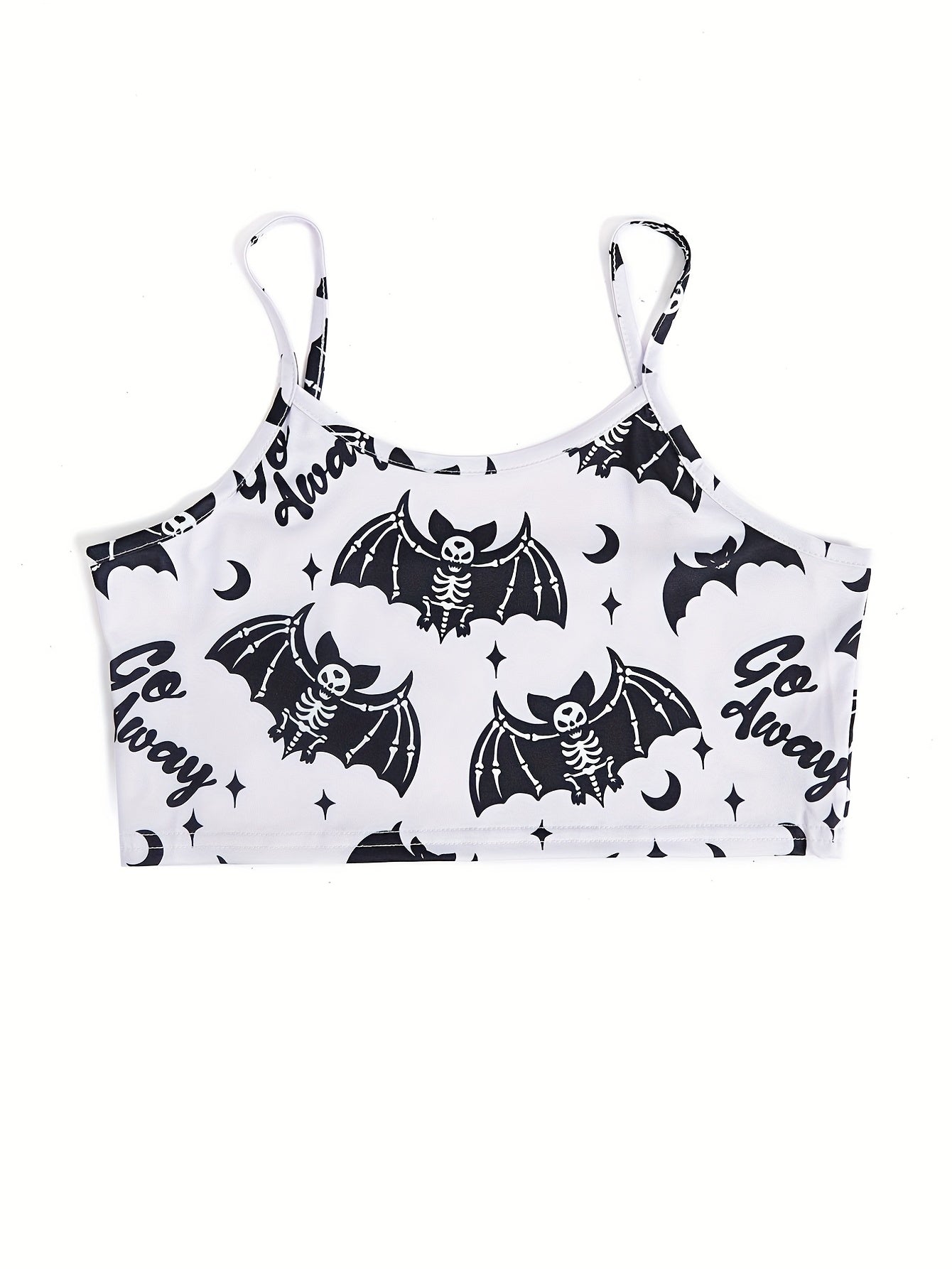 Skull Print Crop Spaghetti Top Y2K Backless Cami Top Women's Clothing