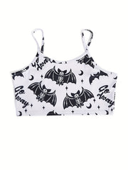 Skull Print Crop Spaghetti Top Y2K Backless Cami Top Women's Clothing