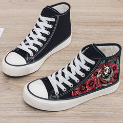 Flower Print Plush Lined Thermal Chunky Canvas Sneakers