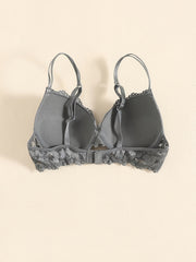Lace Jacquard Push Up Bra Double Strap Thick Cup