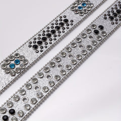 Sequin Jeans Pants Belt Rhinestone Decor Wide Buckle