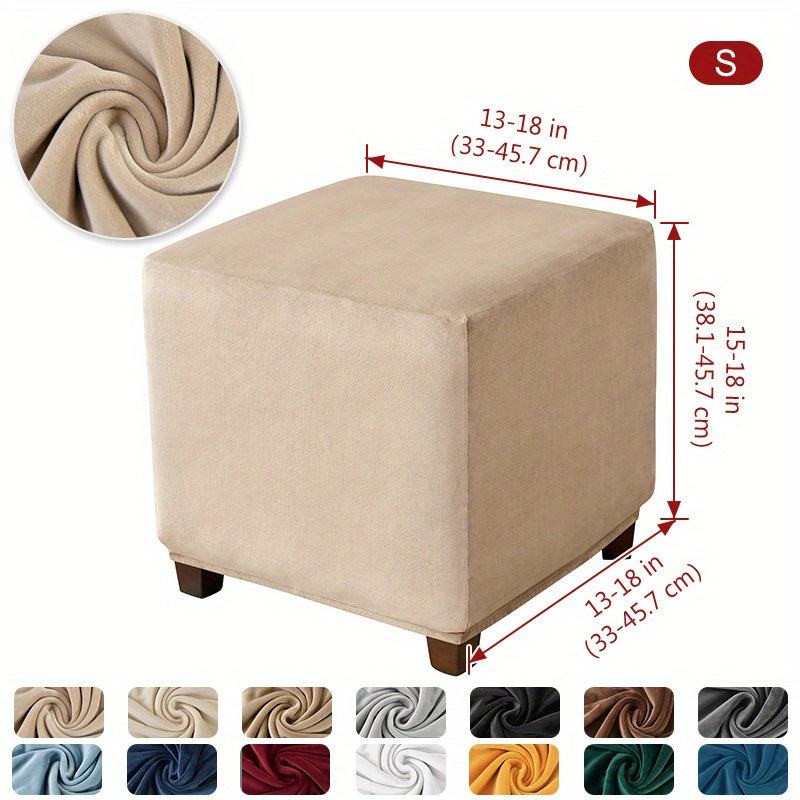 Velvet Square Ottoman Slipcover Elastic All-inclusive Stool Cover