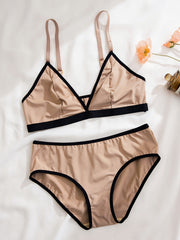 Colorblock Trim Push-Up Bra & Panties Lingerie Set