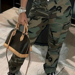 Camo Print Cargo Pants Long Length With Pockets
