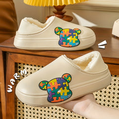 Bear Plush Lined Slippers Cozy Winter Home Shoes