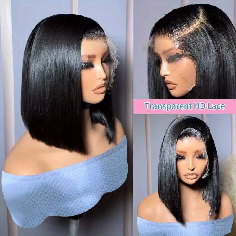 Short Straight Bob Wig 100% Human Hair Glueless 13X4 HD Transparent Lace Front W