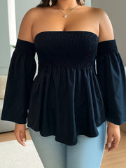 Sexy Blouse Women's Plus Solid Off Shoulder Bell Sleeve Top