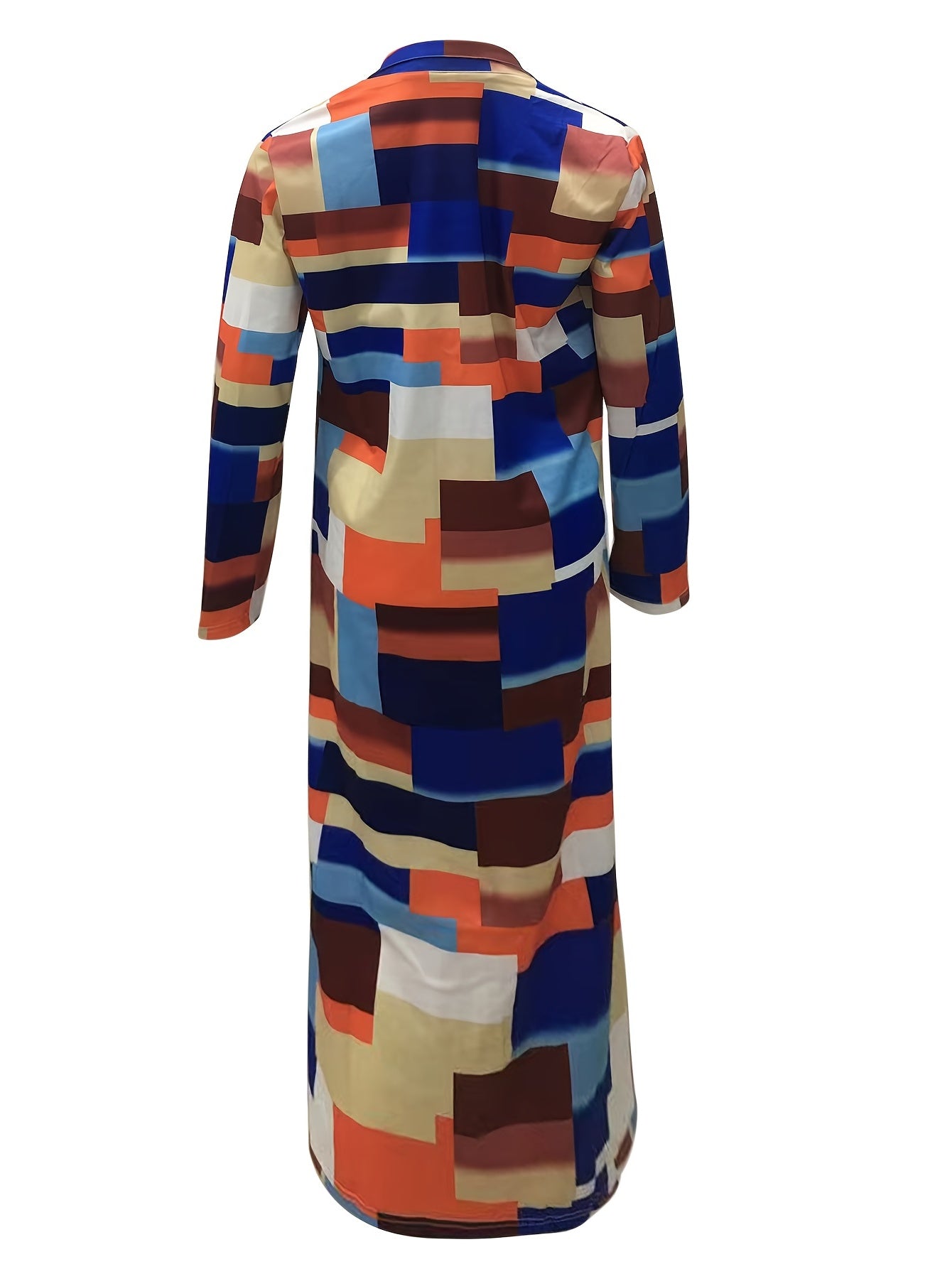 Y2K Geo Print Lapel Long Coat Women's Outerwear
