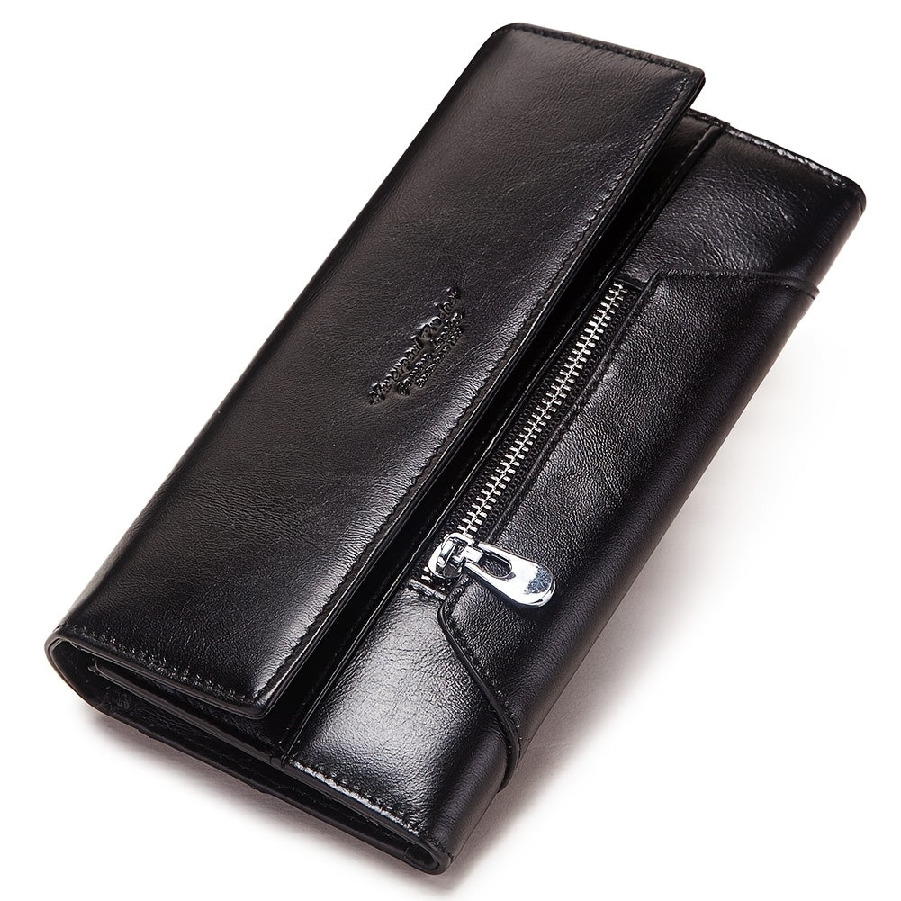 HUMERPAUL Leather Travel Wallet Long Wallet Zipper Closure Red