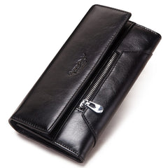HUMERPAUL Leather Travel Wallet Long Wallet Zipper Closure Red