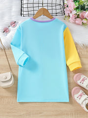 Girls Colorblock Long Sleeve Sweatshirt Dress Crew Neck Casual Outfit
