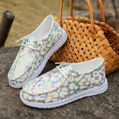 Women's Canvas Round Toe Lace Up Flat Loafers Casual Walking Shoes