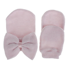 Baby Girls' Knit Bow Cap & Mittens Set for Autumn/Spring