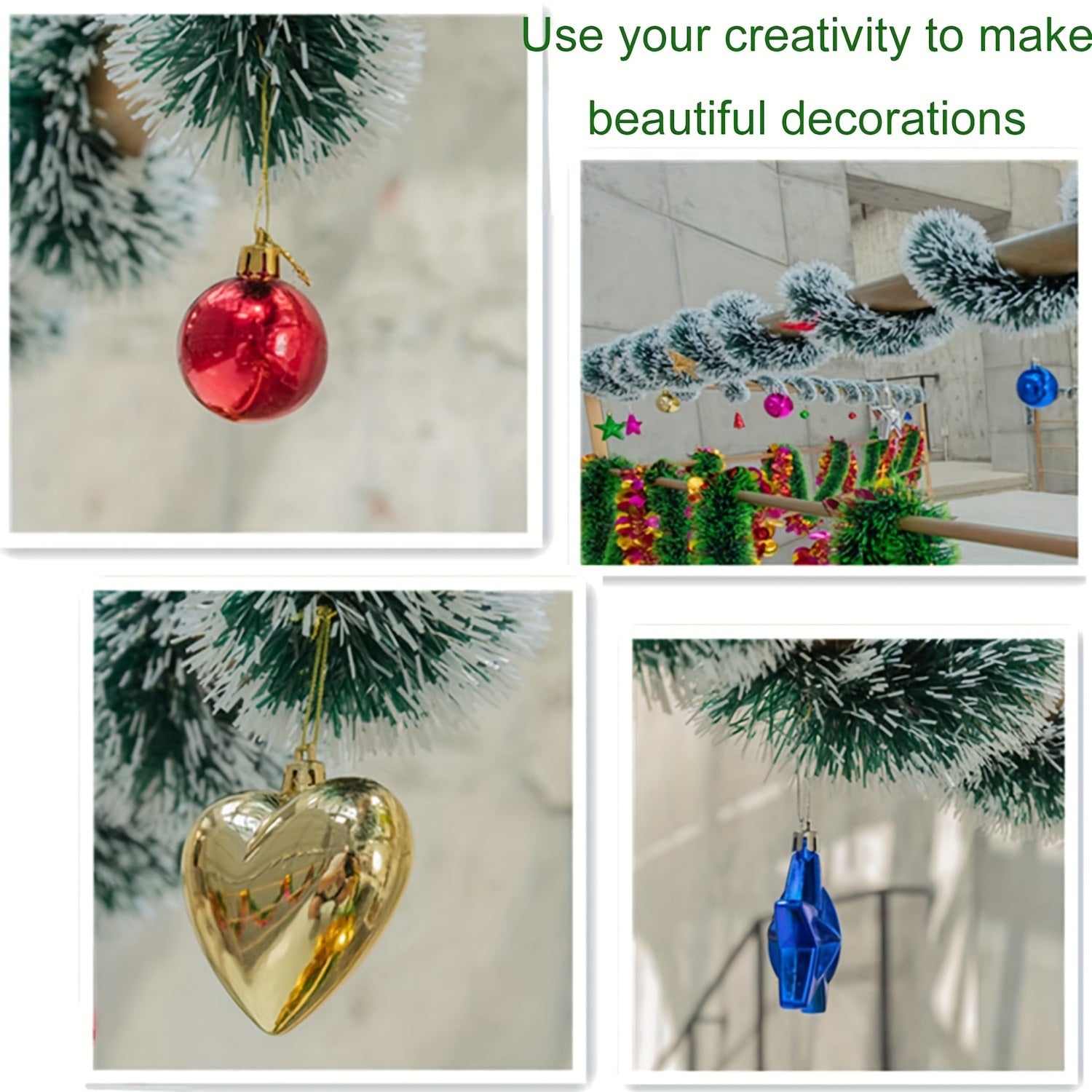 Green Snowy Garland Artificial Christmas Pine Streamers for Ceiling Decorations