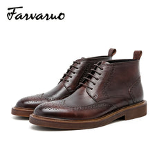 FARWARWO Leather Wing Tip Brogues Oxford Boots - Formal Dress Boots