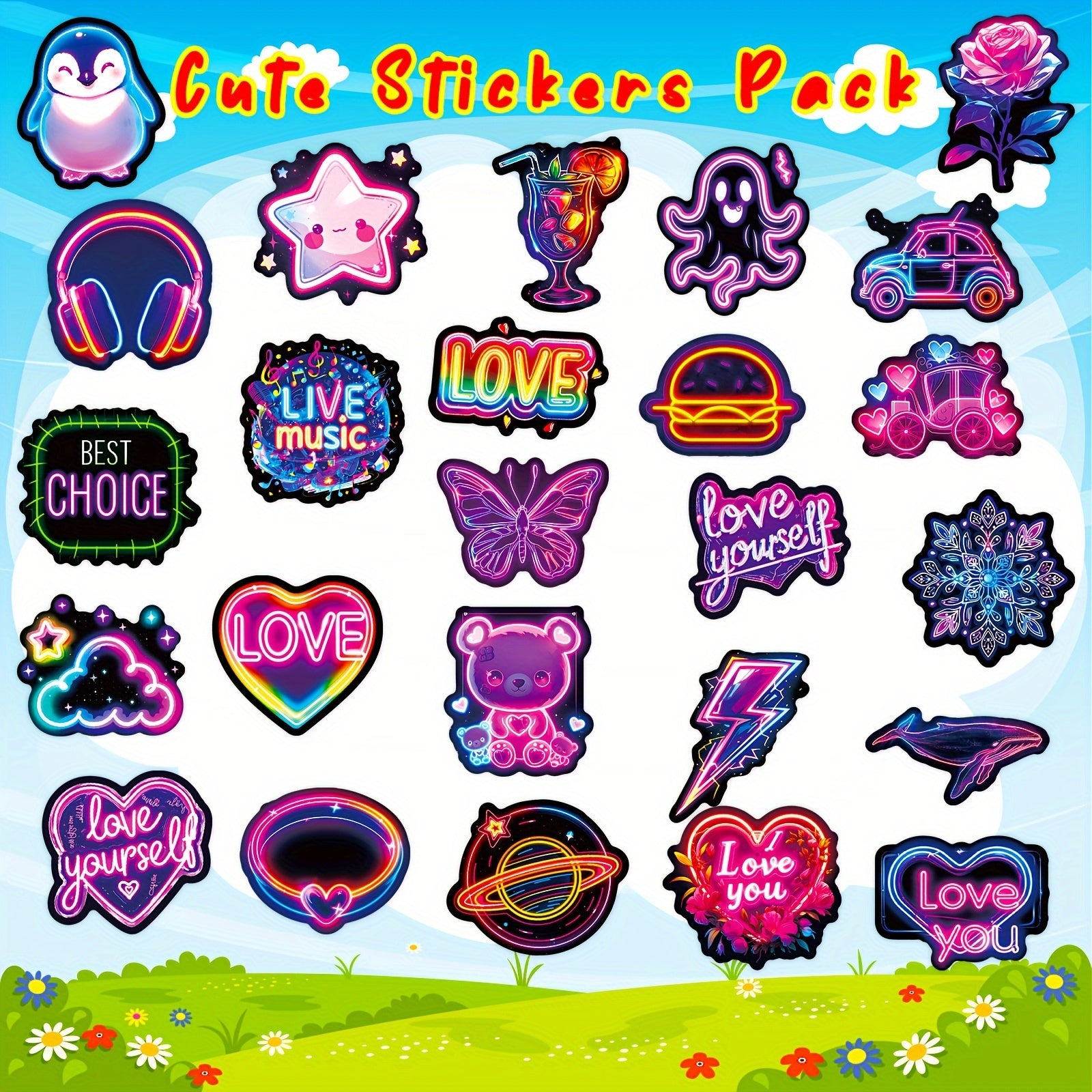 150 Mixed Cartoon Stickers Waterproof Colorful Graffiti Neon