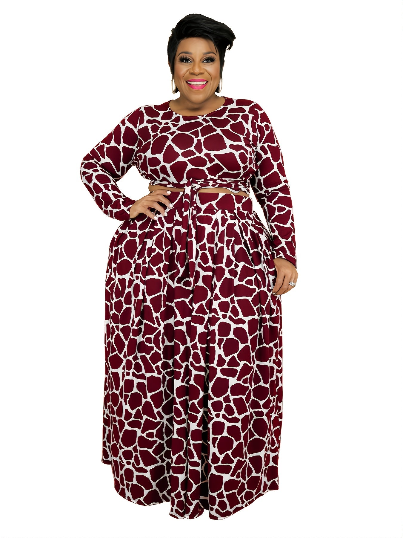 Women's Graphic Print Crop Top & Wide Leg Pants 2pcs Set