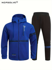 Men's Jersey Suit Hooded Zipper Jacket And Casual Pants