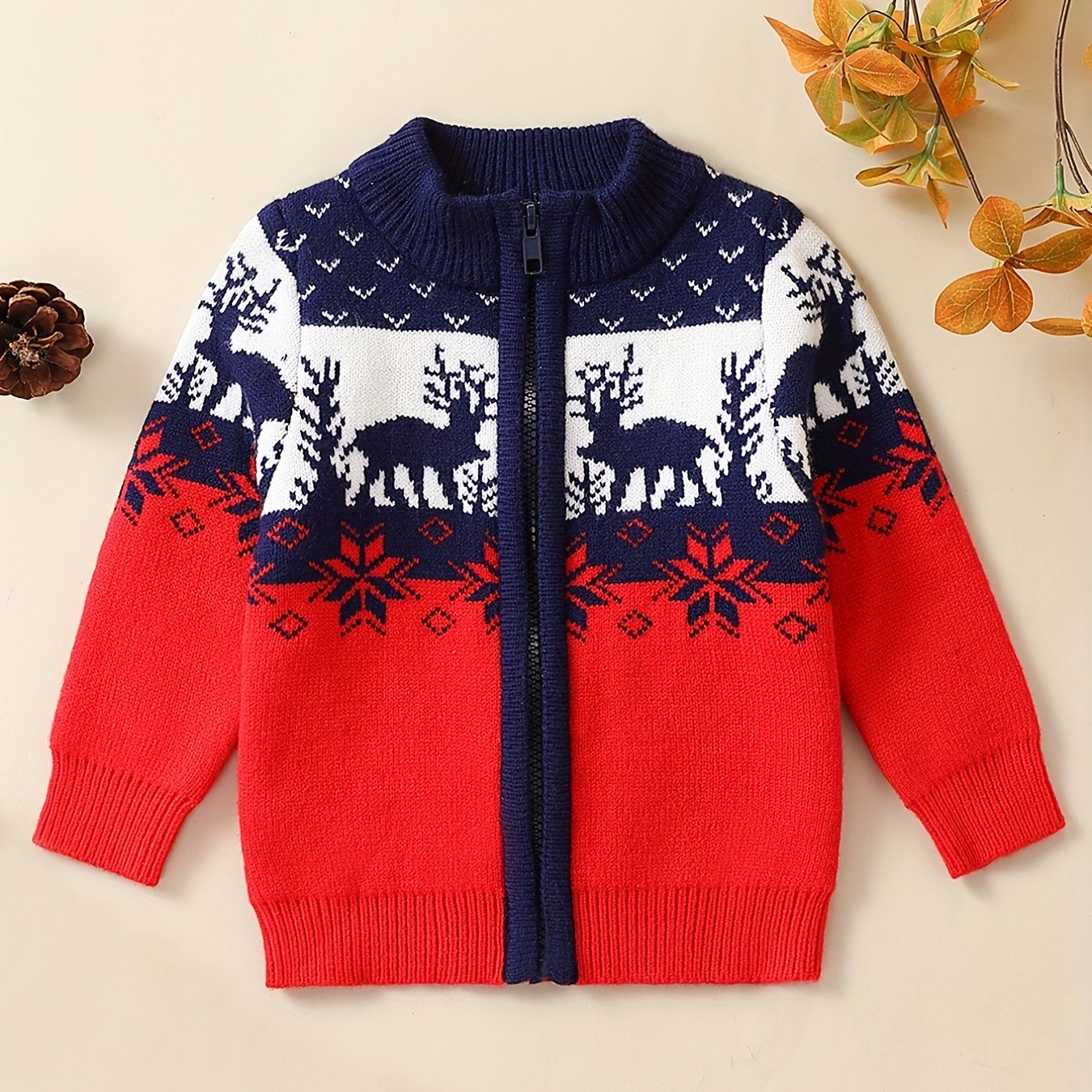 Baby's Christmas Costume Long Sleeve Zip Up Sweater