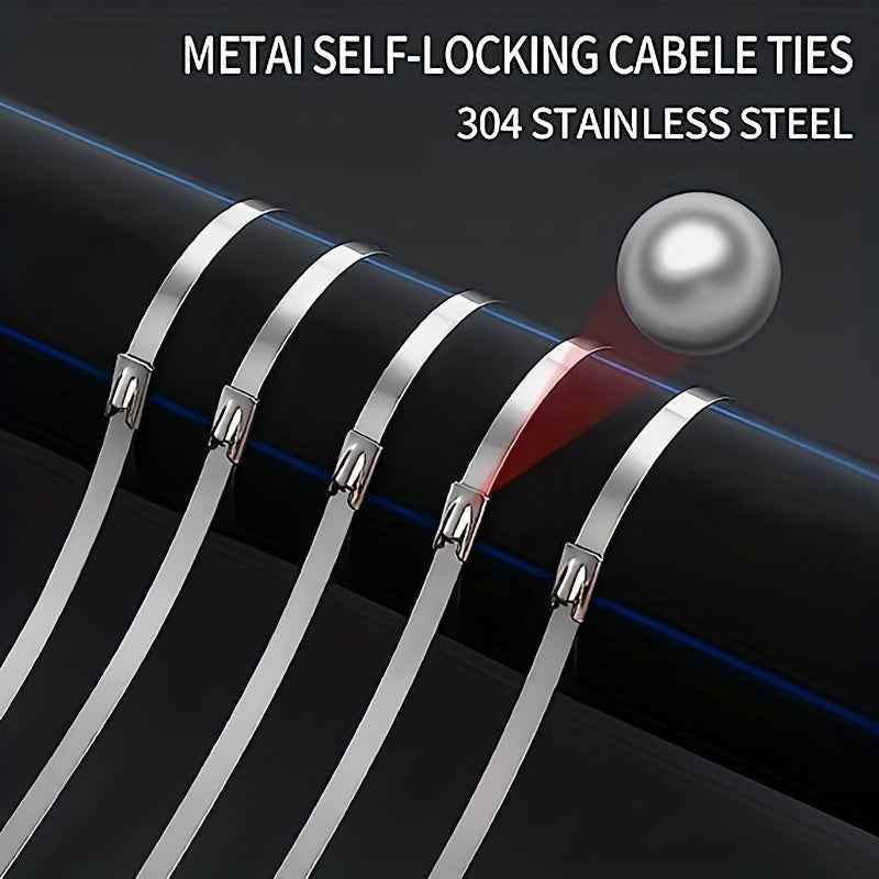 50pcs Metal Zip Ties 304 Stainless Steel Heavy Duty Self-locking Cable Ties